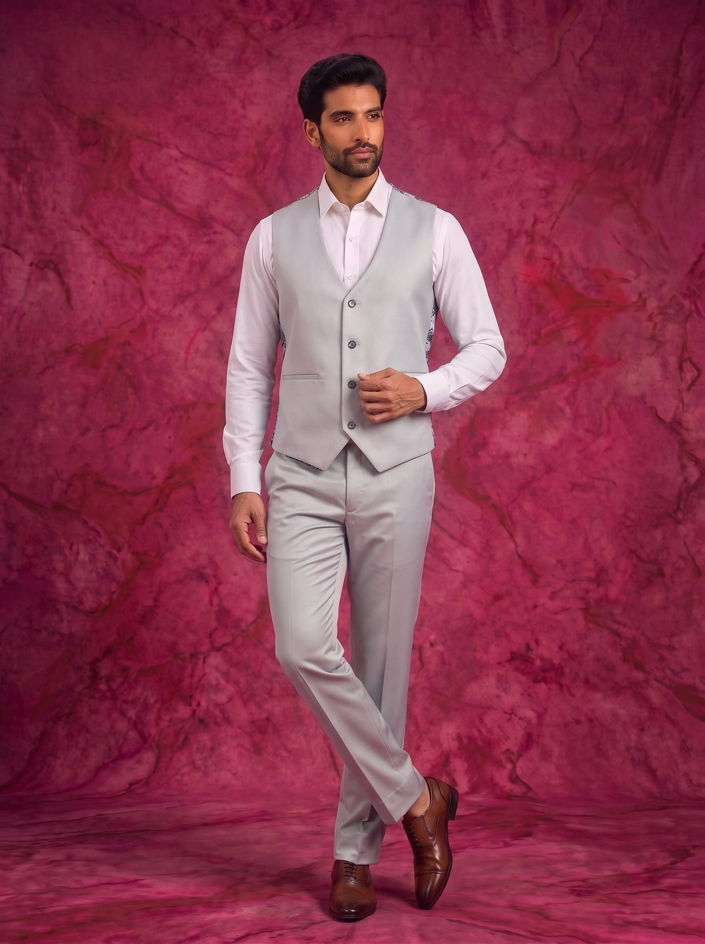 Club AK Men's Pearl White Three Piece Suit