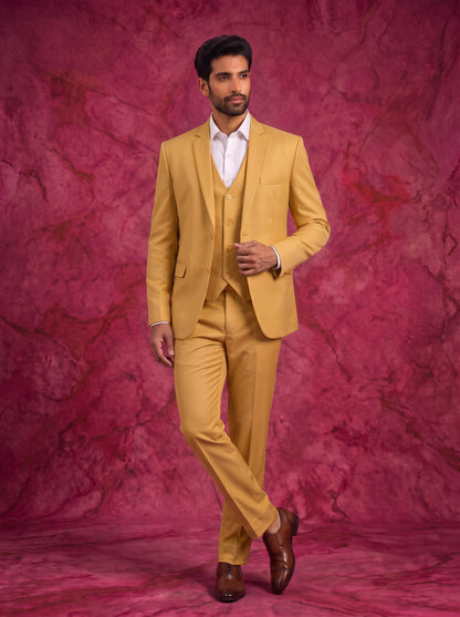 Club AK Men's Mustard Yellow Three Piece Suit