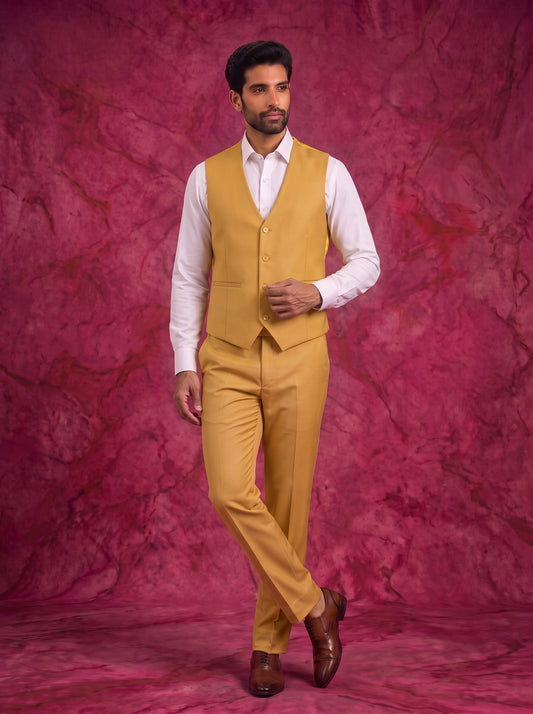Club AK Men's Mustard Yellow Three Piece Suit