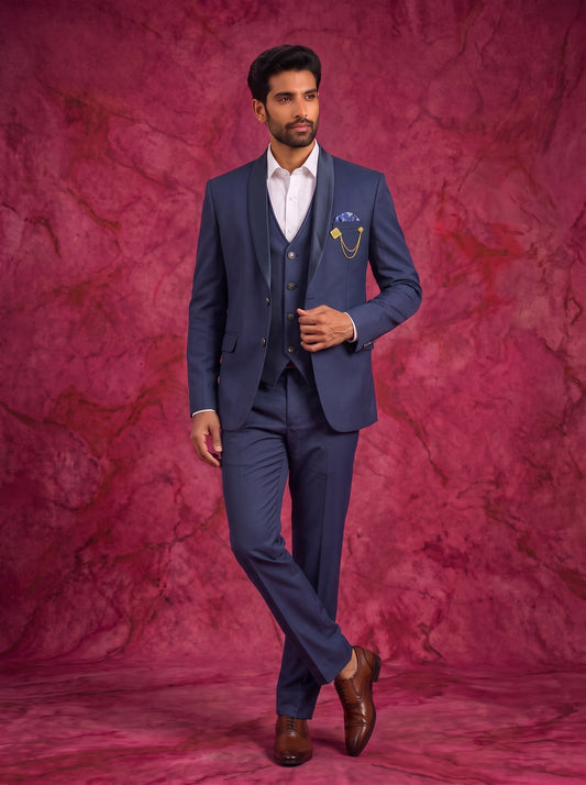 Club AK Men's Steel Blue Three Piece Suit