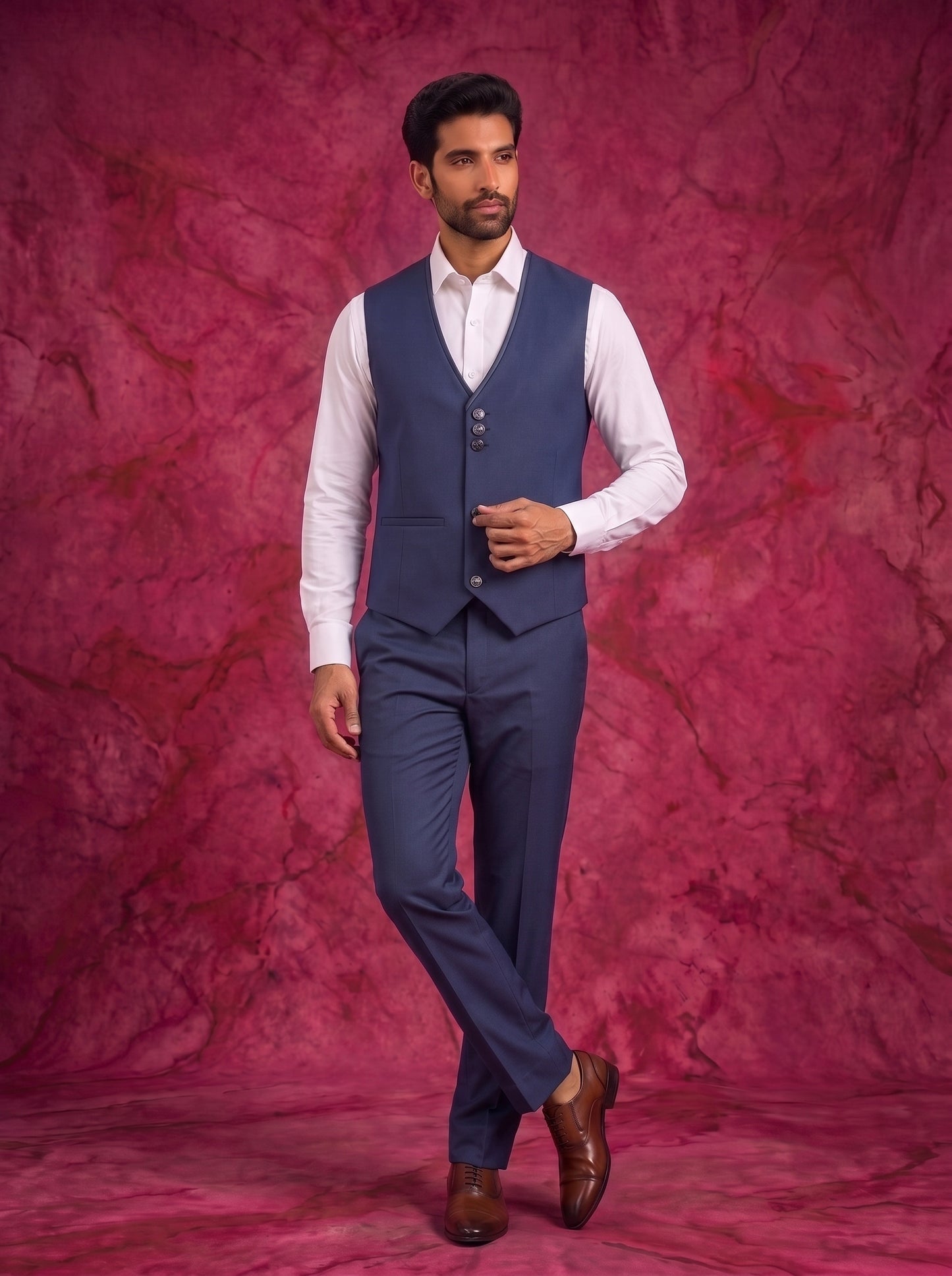 Club AK Men's Steel Blue Three Piece Suit