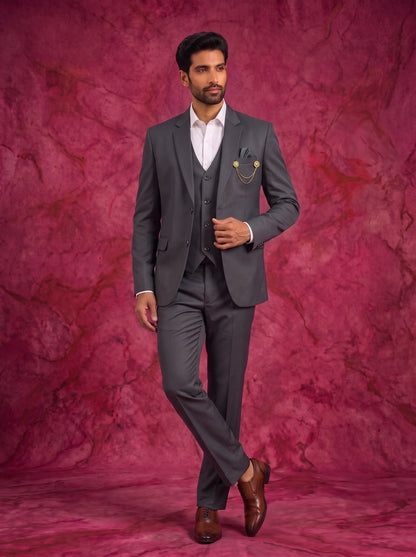 Club AK Men's Charcoal Grey Three Piece Suit