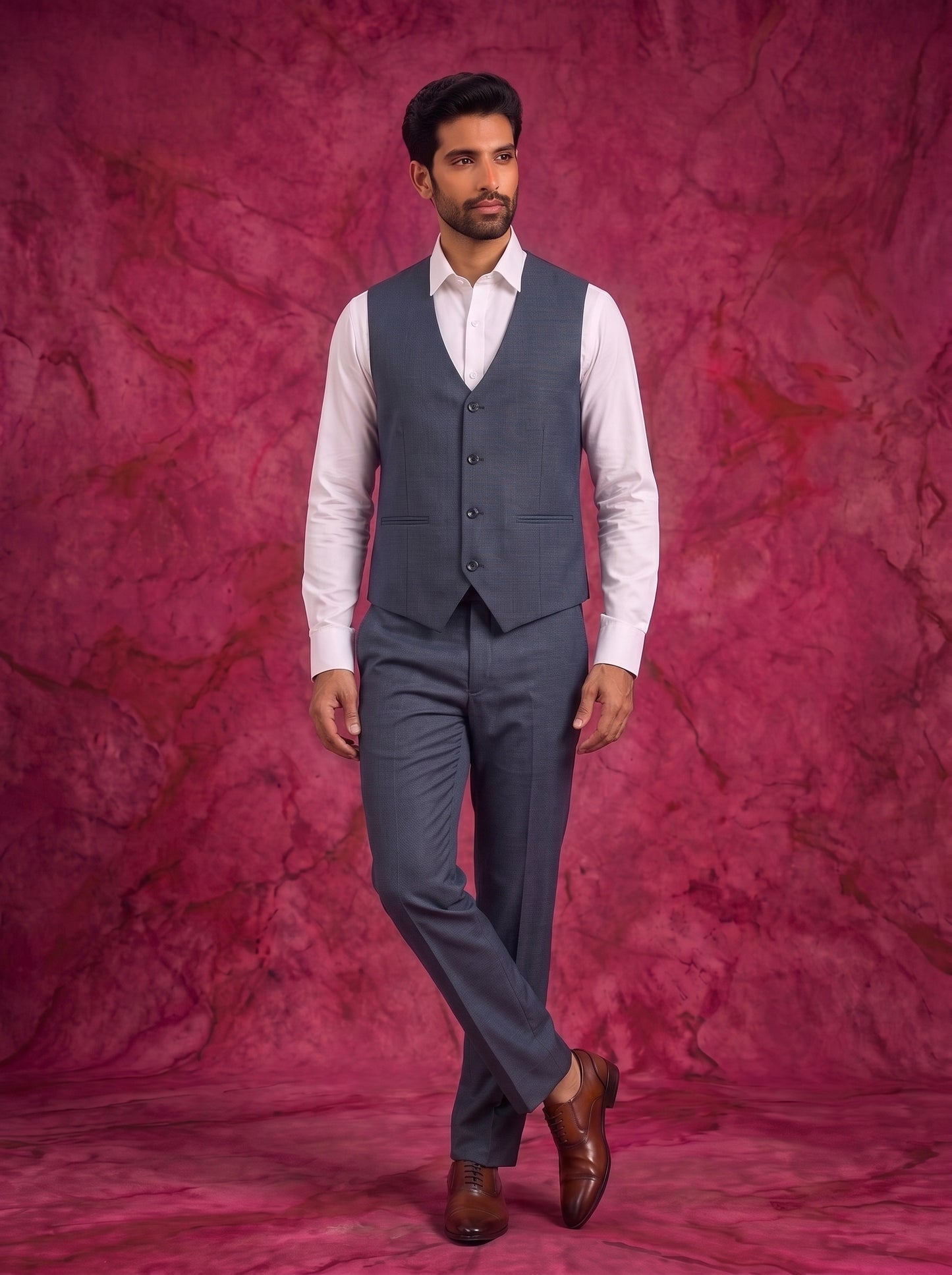 Club AK Men's Charcoal Grey Three Piece Suit