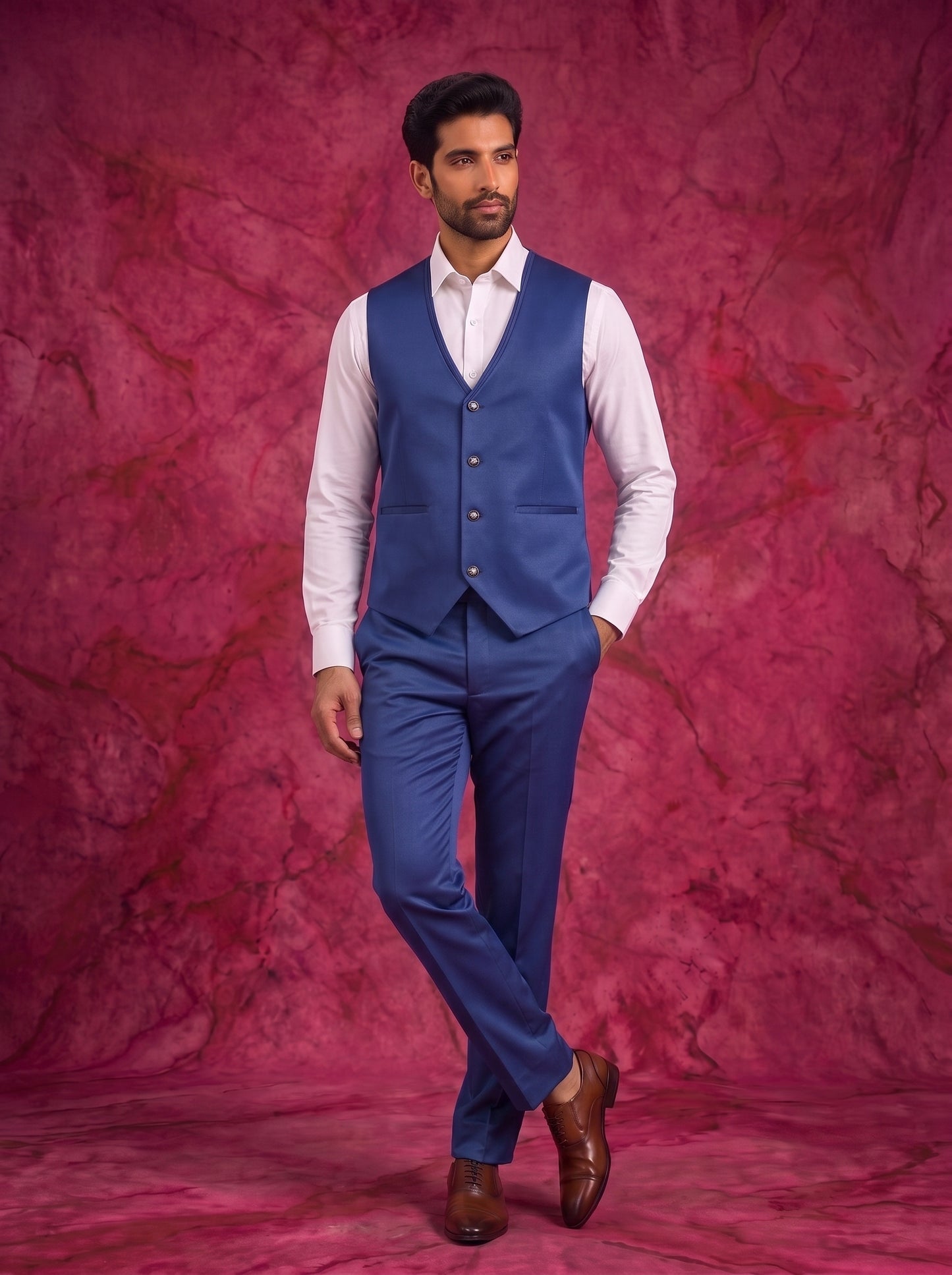 Club AK Men's Royal Blue Three Piece Suit