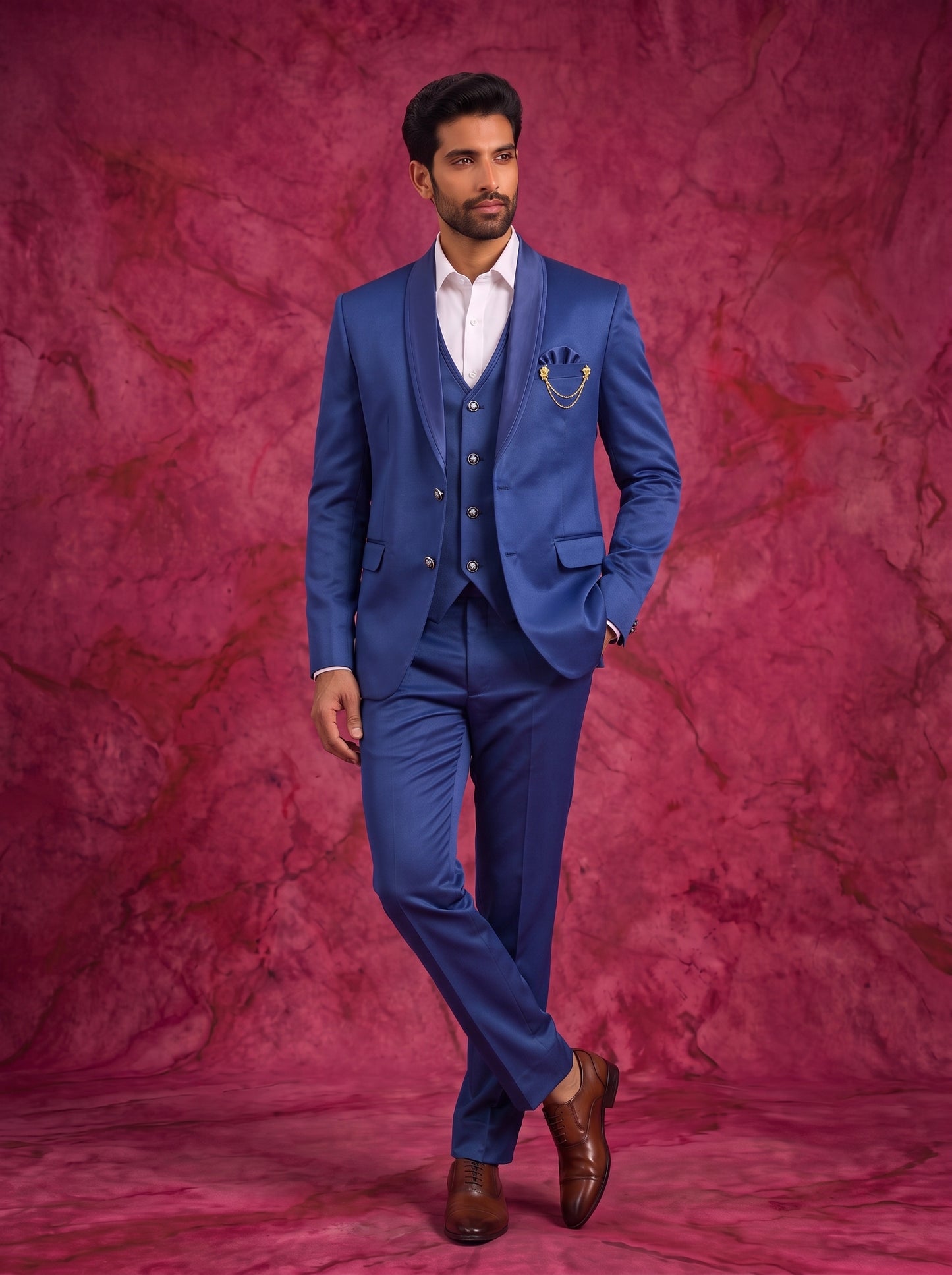 Club AK Men's Royal Blue Three Piece Suit