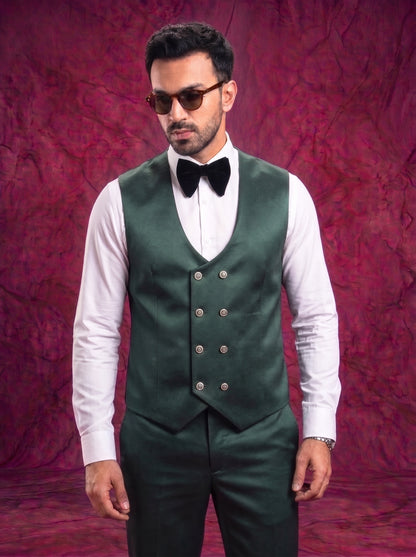 Club AK Men’s Premium Dark Green Embroidered Tuxedo Three Piece Suit