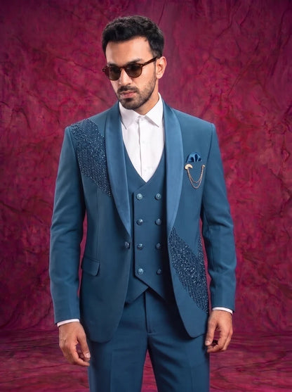 Club AK  Embroidered Tuxedo Suit for Men with Satin Shawl Lapel | Premium Groom Tuxedo