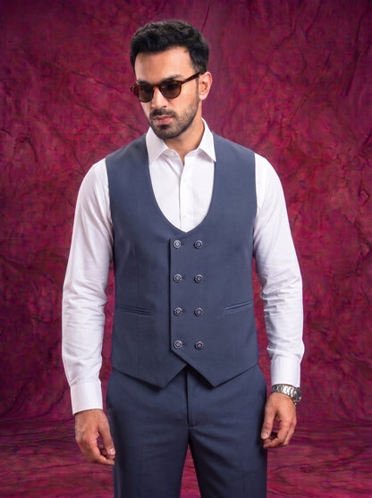 Club AK Men’s Premium Steel Blue Embroidered Tuxedo Three Piece Suit