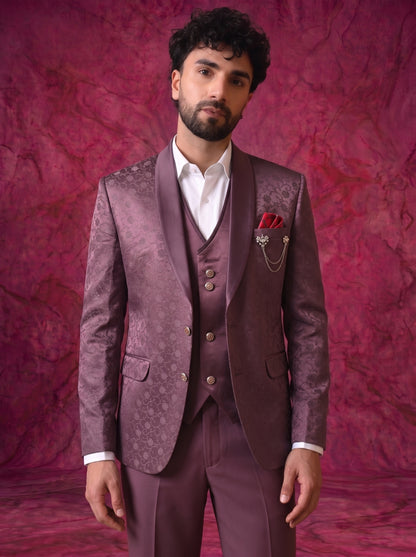 Club AK Men’s Jacquard Printed Three Piece Tuxedo Suit