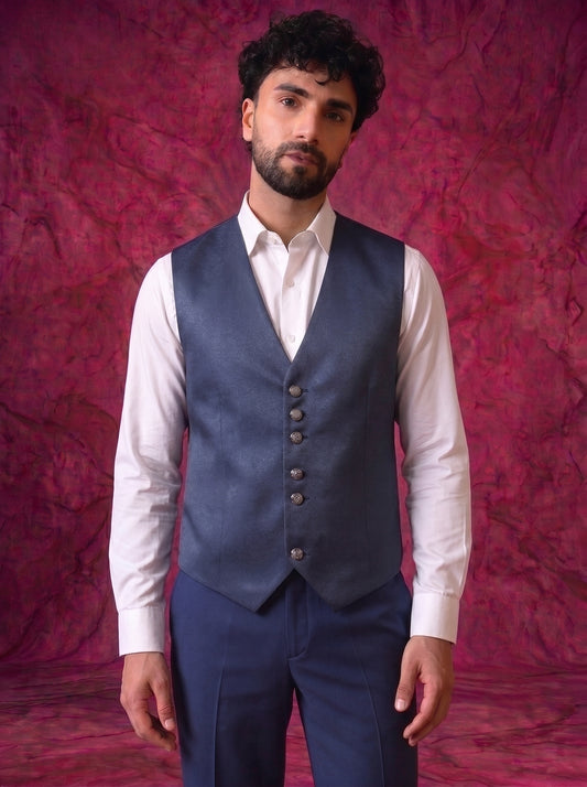 Club AK Men’s Premium Navy Blue Jacquard Three Piece Tuxedo Suit