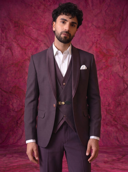Club AK Men’s Premium Wine Textured Three Piece Tuxedo Suit