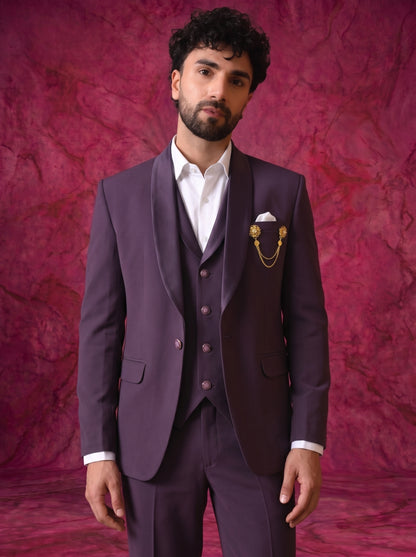 Club AK Men’s Indonesian Fabric Wine Three Piece Tuxedo Suit