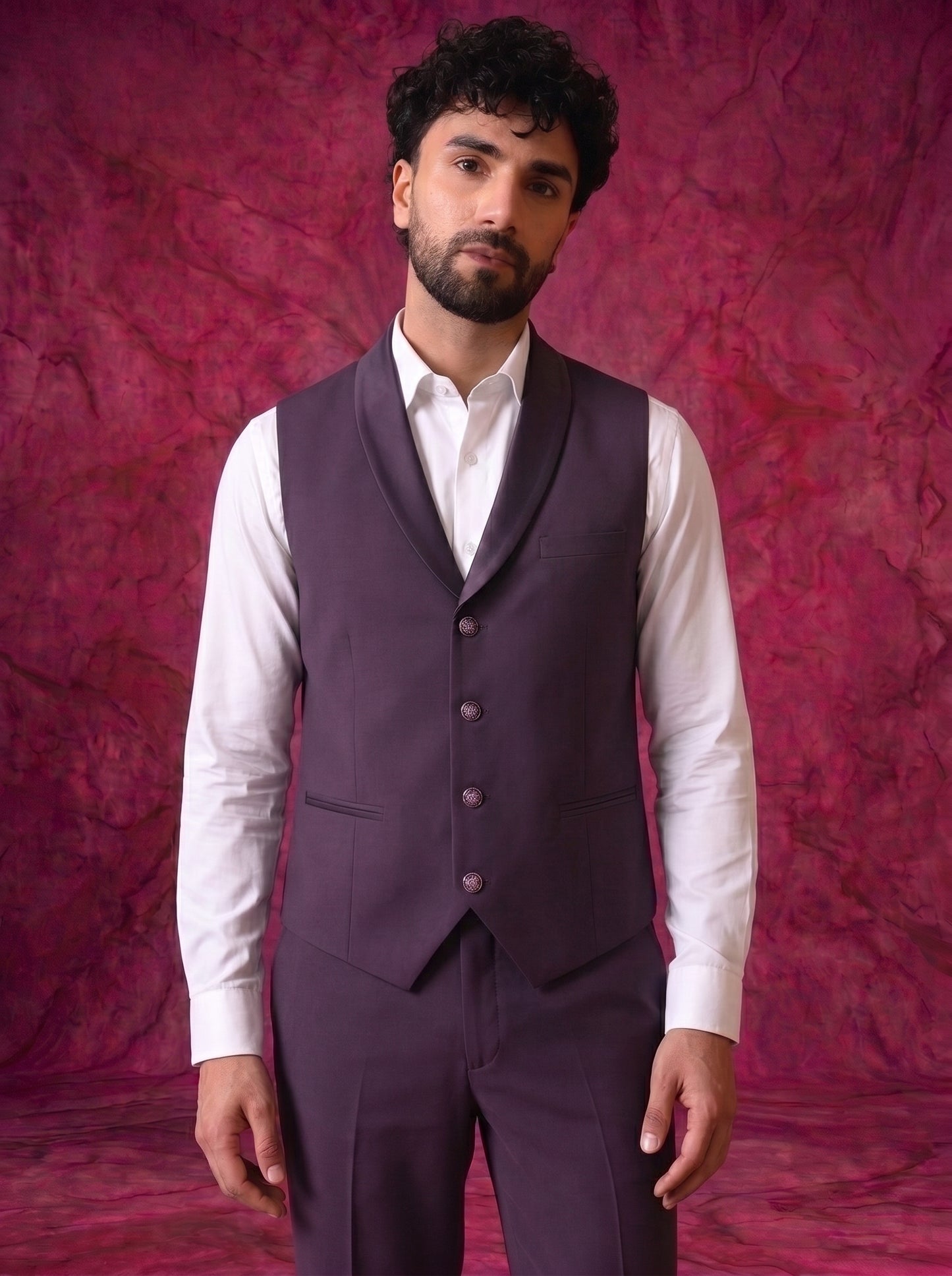 Club AK Men’s Indonesian Fabric Wine Three Piece Tuxedo Suit