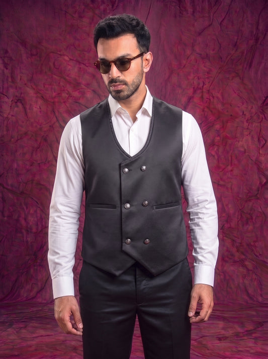Club AK Men’s Black Jacquard Printed Three Piece Tuxedo Suit