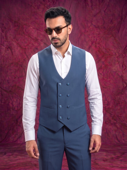 Club AK Men’s Blue Embroidery Three Piece Tuxedo Suit