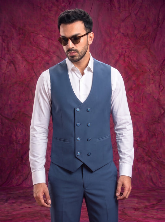 Club AK Men’s Blue Embroidery Three Piece Tuxedo Suit