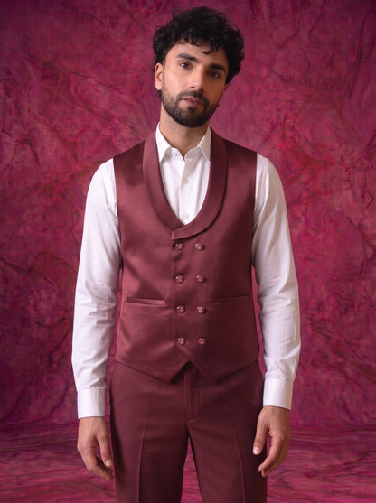 Club AK Men’s Premium Maroon Jacquard Three Piece Tuxedo Suit