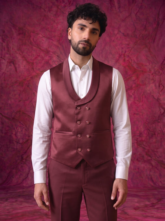 Club AK Men’s Premium Maroon Jacquard Three Piece Tuxedo Suit