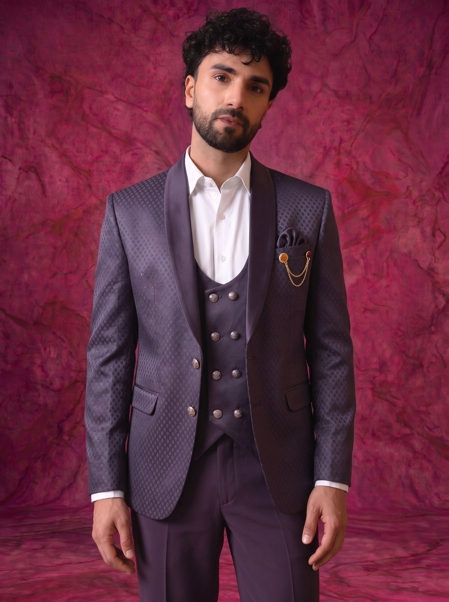 Club AK Men’s Premium Textured Purple Three Piece Suit