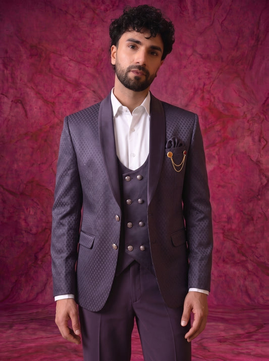 Club AK Men’s Premium Textured Purple Three Piece Suit