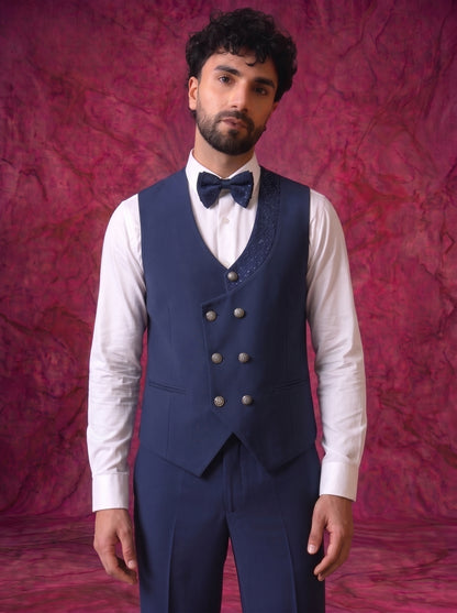 Club AK Men’s Premium Navy Blue Sequins Three Piece Tuxedo Suit