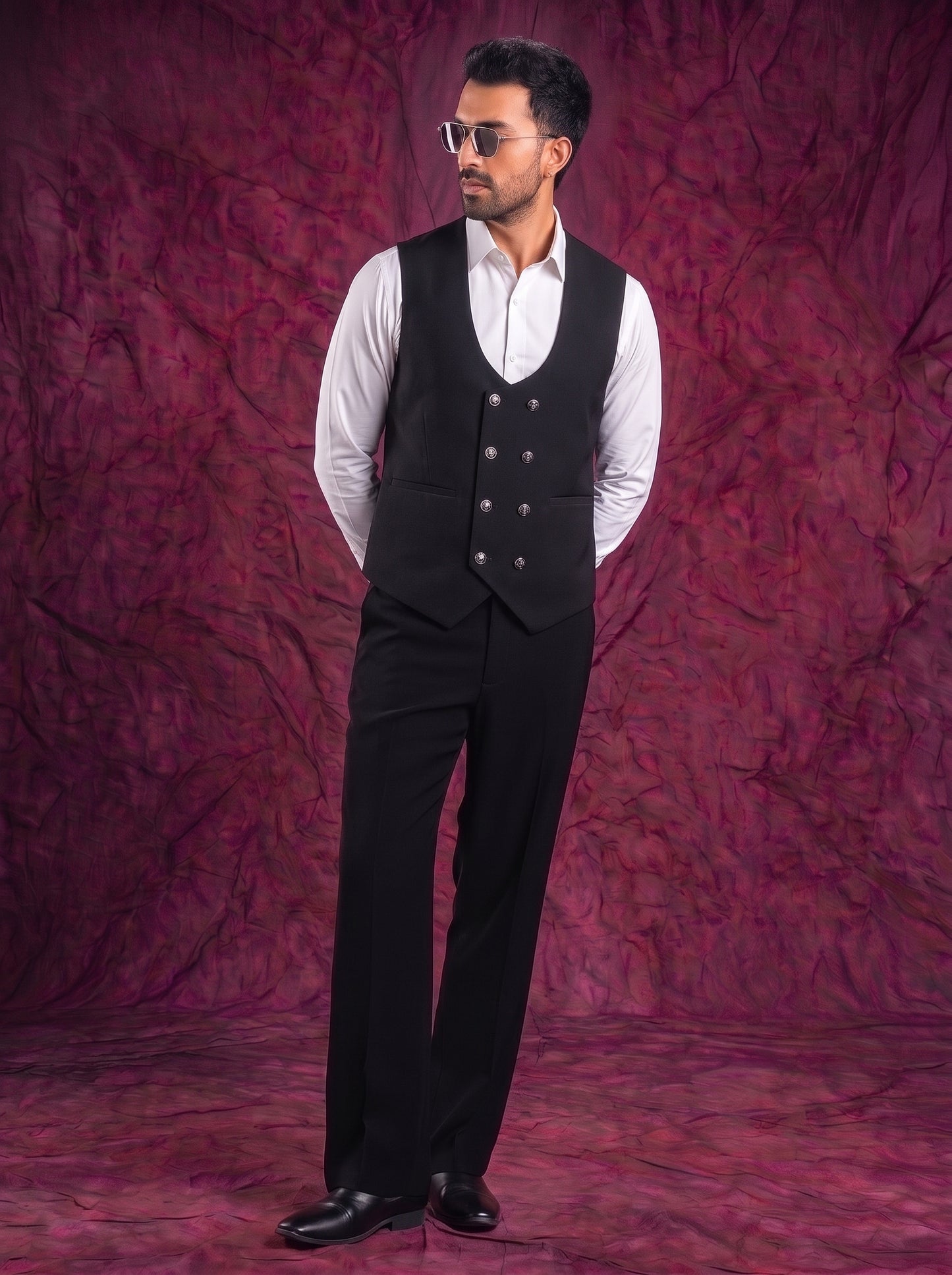 Club AK Men’s Premium Black Textured Three Piece Tuxedo Suit