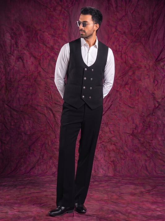 Club AK Men’s Premium Black Textured Three Piece Tuxedo Suit
