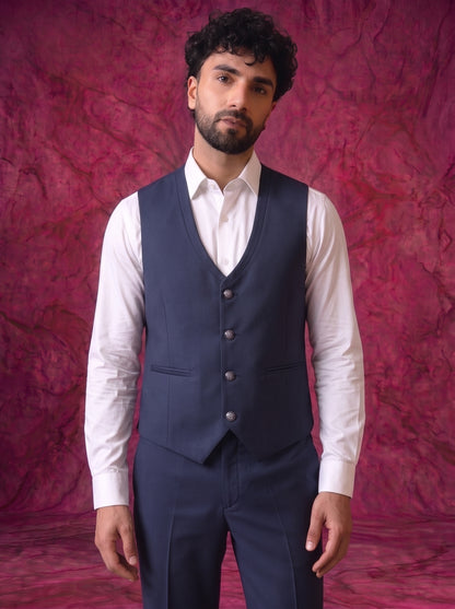 Club AK Men’s Premium Navy Blue Textured Three Piece Tuxedo Suit
