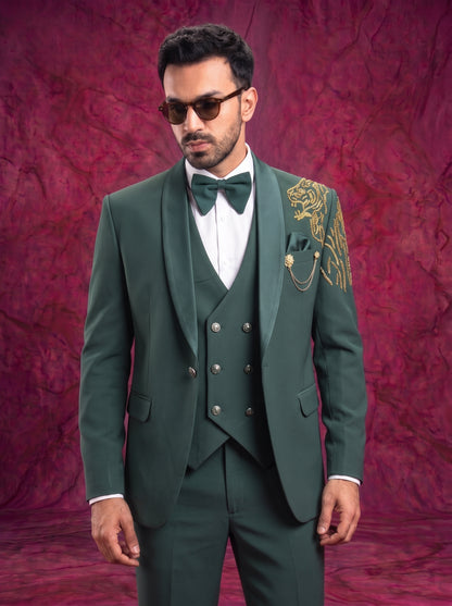 Club AK Men’s Premium Emerald Green Three Piece Tuxedo Suit