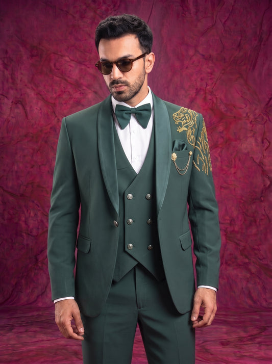 Club AK Men’s Premium Emerald Green Three Piece Tuxedo Suit