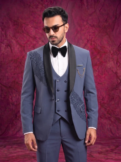 Club AK  Embroidered Tuxedo Suit for Men with Satin Shawl Lapel | Premium Groom Tuxedo