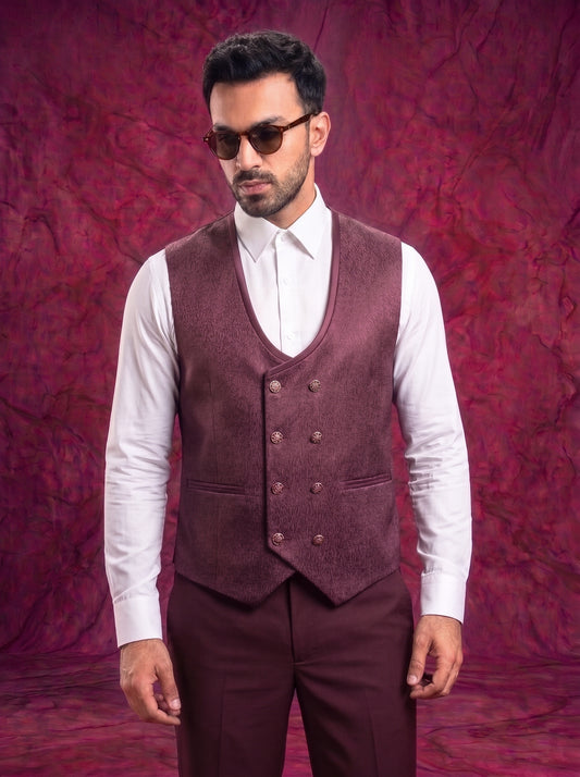 Club AK Men’s Premium Wine Textured Three Piece Tuxedo Suit