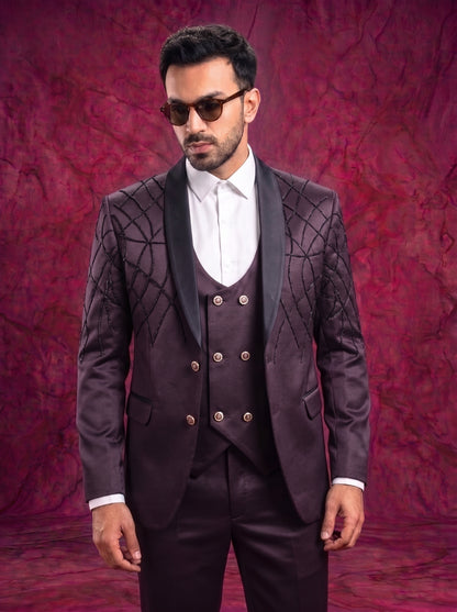 Club AK Men’s Premium Dark Wine Three Piece Tuxedo Suit