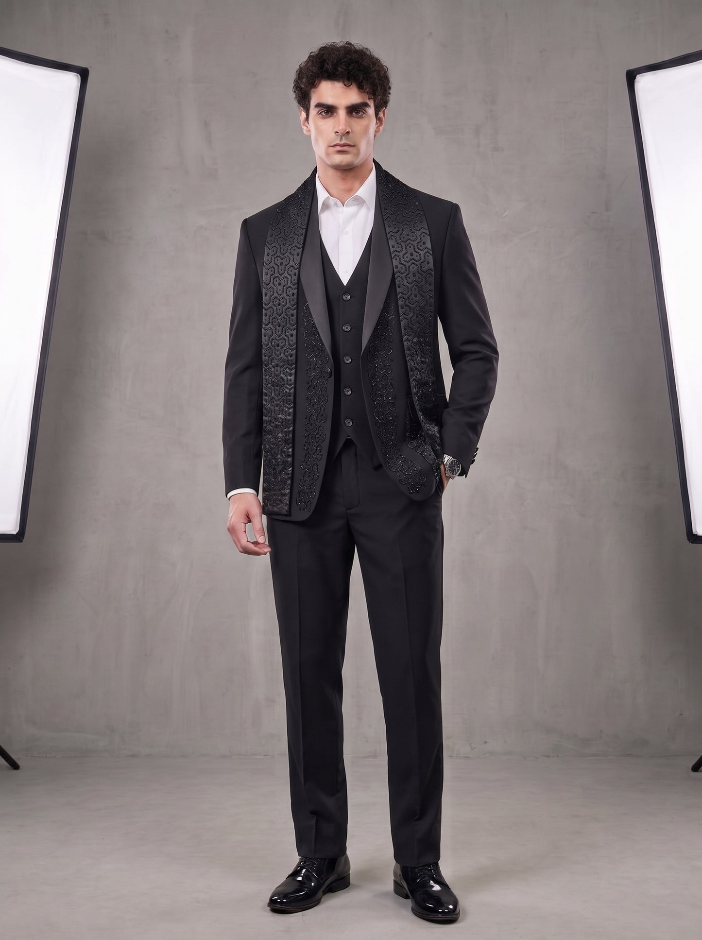 Club AK Men’s Premium Black Three Piece Tuxedo Suit