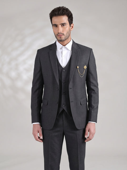 Club AK Men's Charcoal Grey Three Piece Suit