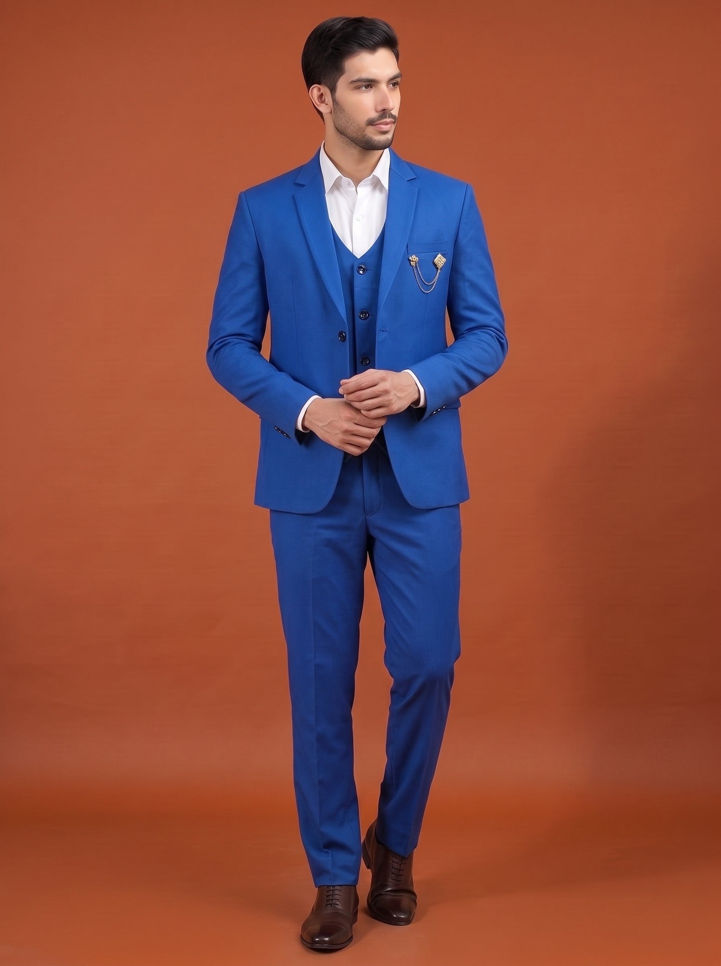 Club AK Men's Royal Blue Three Piece Suit Set for Wedding, Party & Formal Wear