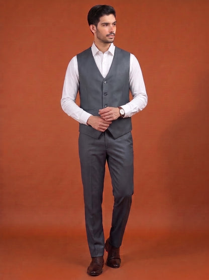 Club AK Men's Steel Grey Three Piece Suit Set for Wedding, Party & Formal Wear