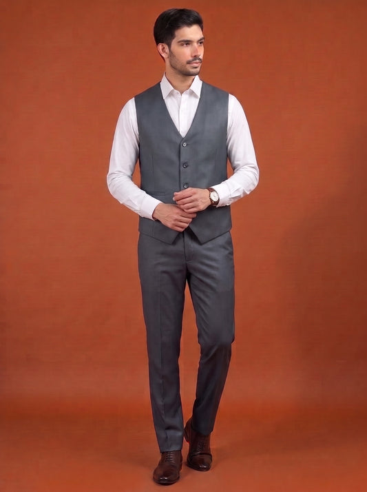 Club AK Men's Steel Grey Three Piece Suit Set for Wedding, Party & Formal Wear