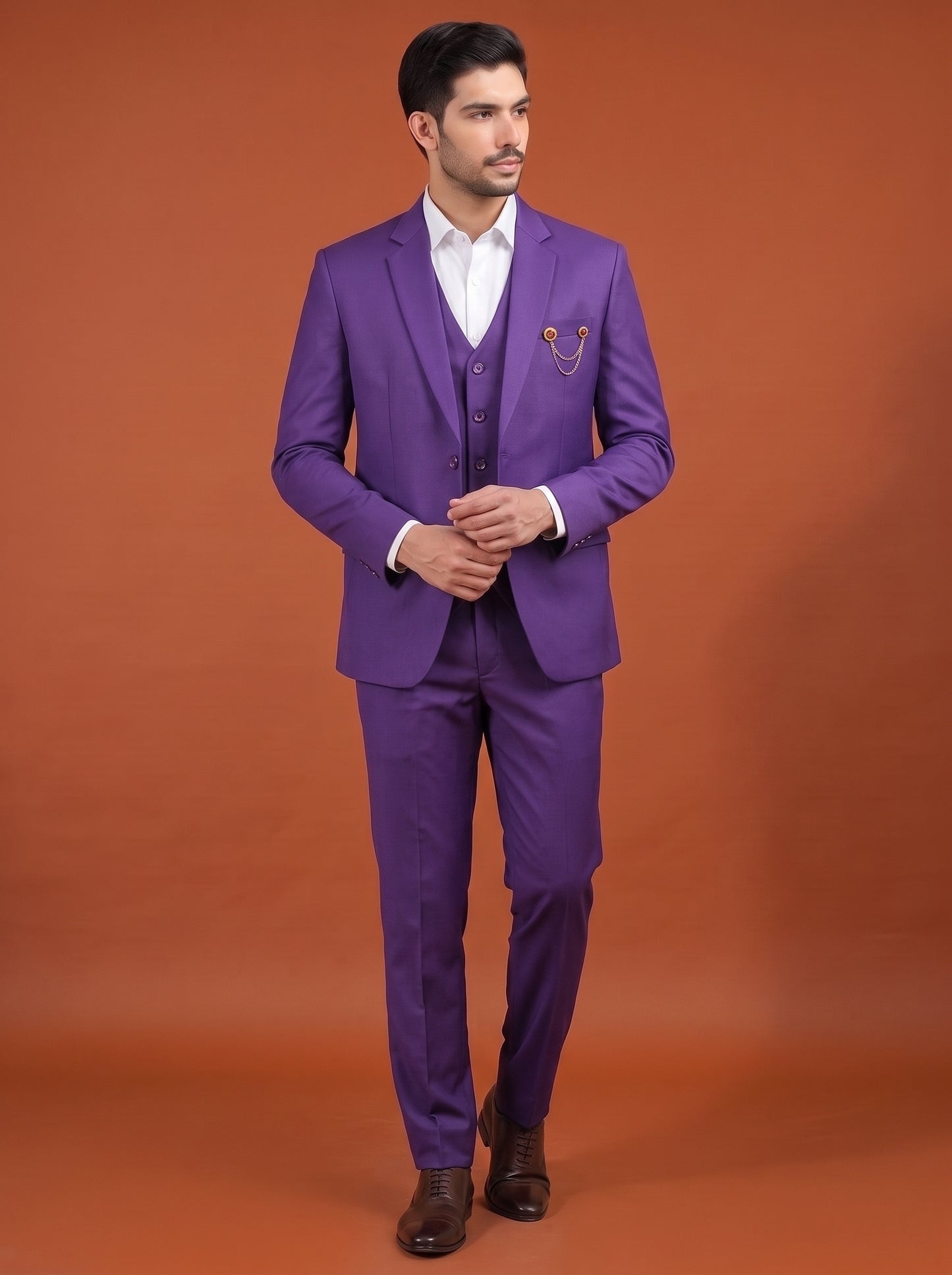 Club AK Men's Purple Three Piece Suit Set for Wedding, Party & Formal Wear