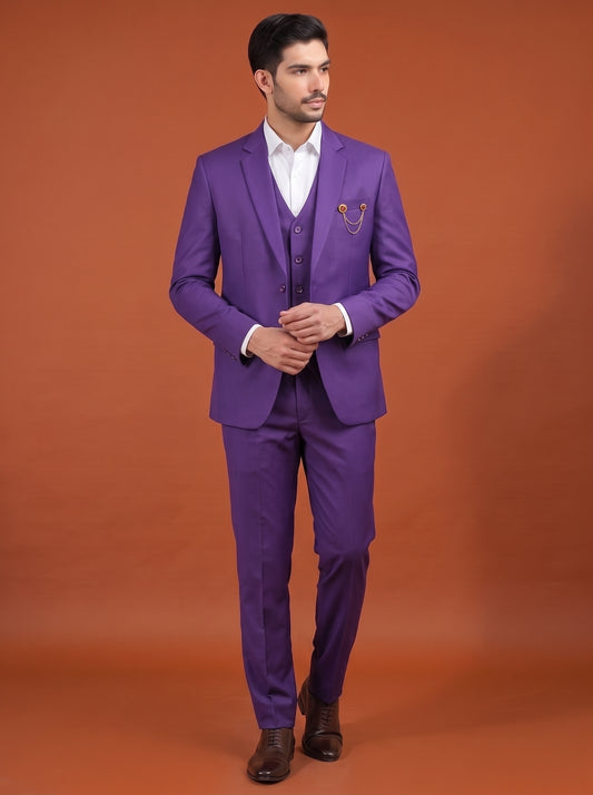 Club AK Men's Purple Three Piece Suit Set for Wedding, Party & Formal Wear