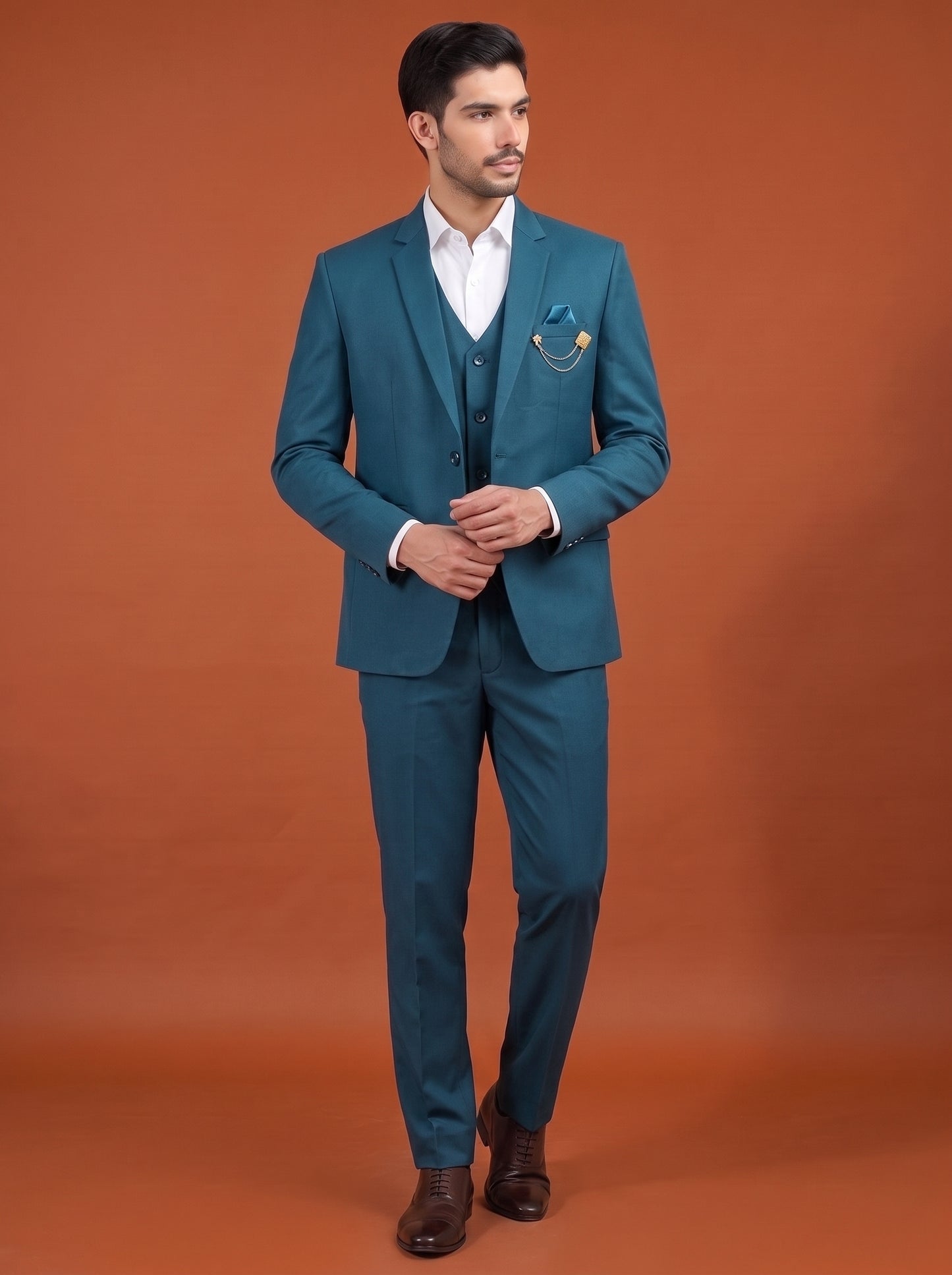 Club AK Men's Teal Blue Three Piece Suit Set for Wedding, Party & Formal Wear