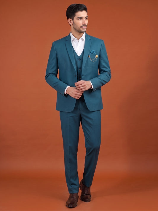 Club AK Men's Teal Blue Three Piece Suit Set for Wedding, Party & Formal Wear