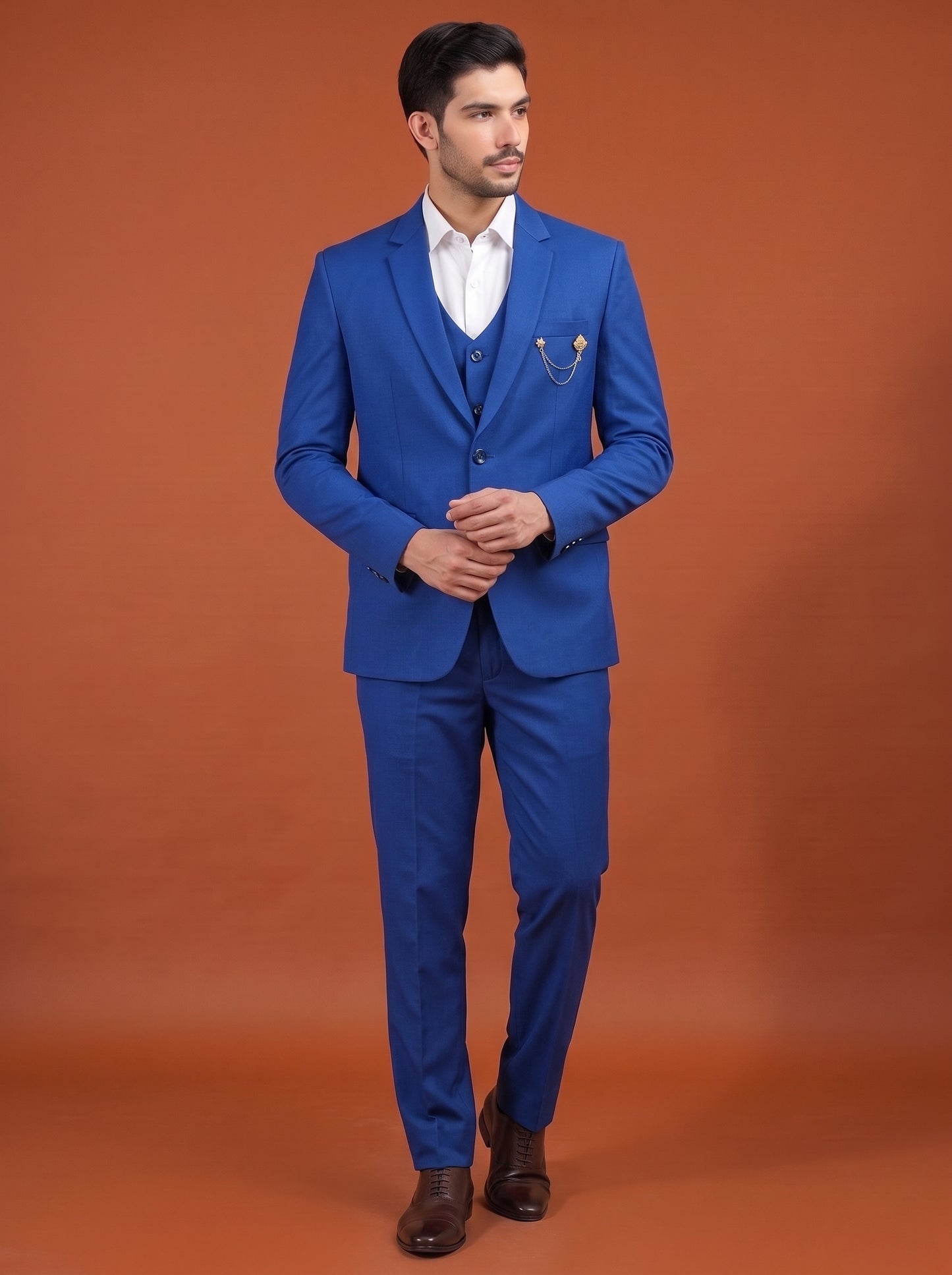 Club AK Men's Royal Blue Three Piece Suit Set for Wedding, Party & Formal Wear