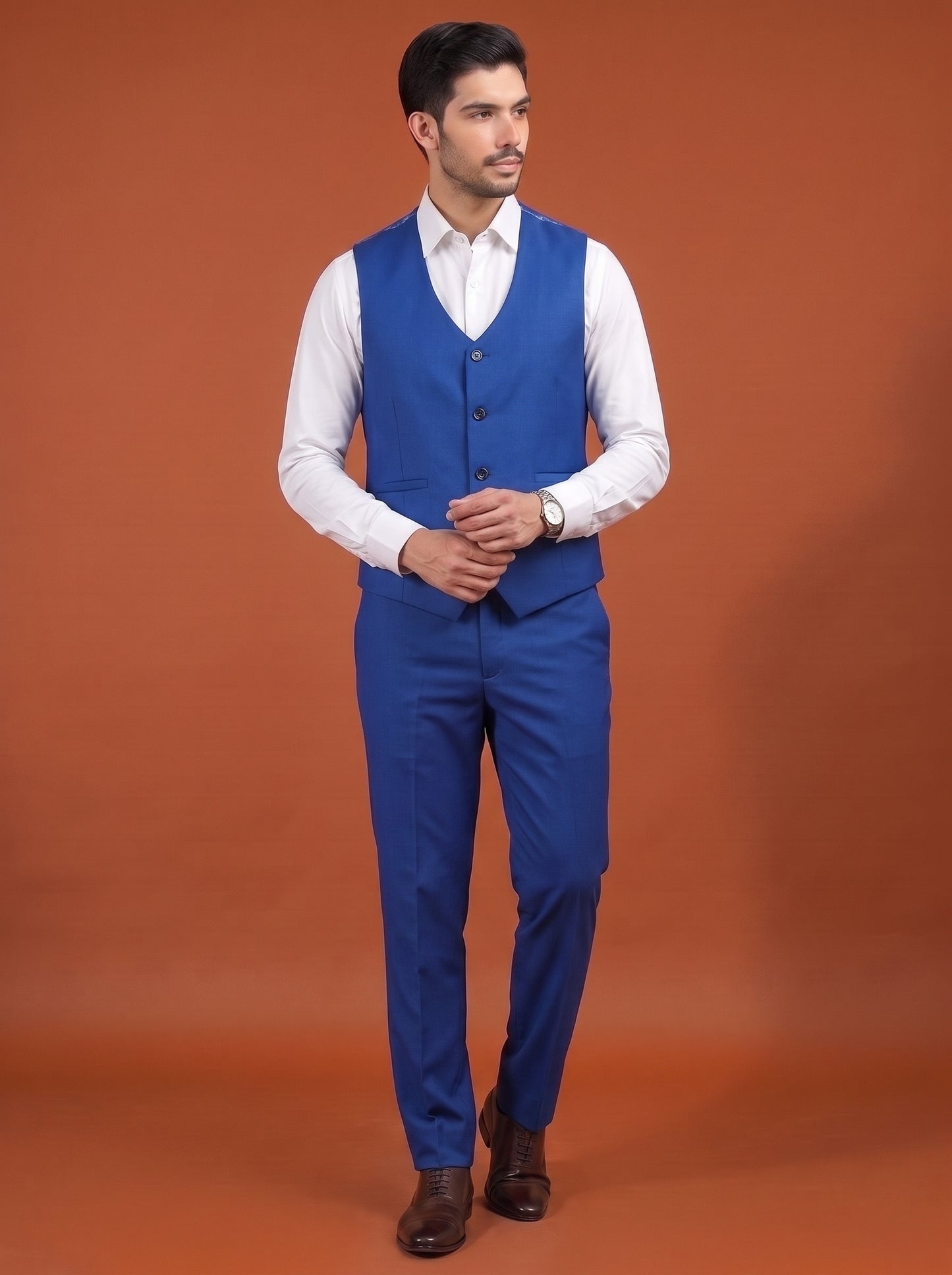 Club AK Men's Royal Blue Three Piece Suit Set for Wedding, Party & Formal Wear
