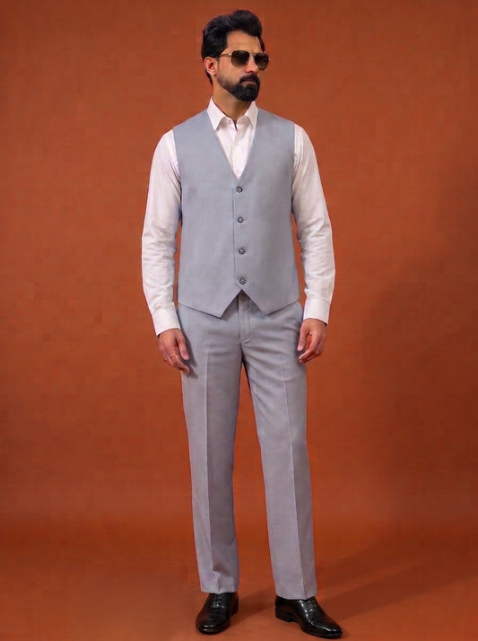 Club AK Men's Premium Ice Blue Three Piece Suit Set