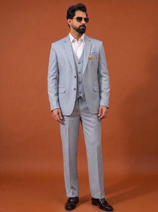 Club AK Men's Premium Ice Blue Three Piece Suit Set