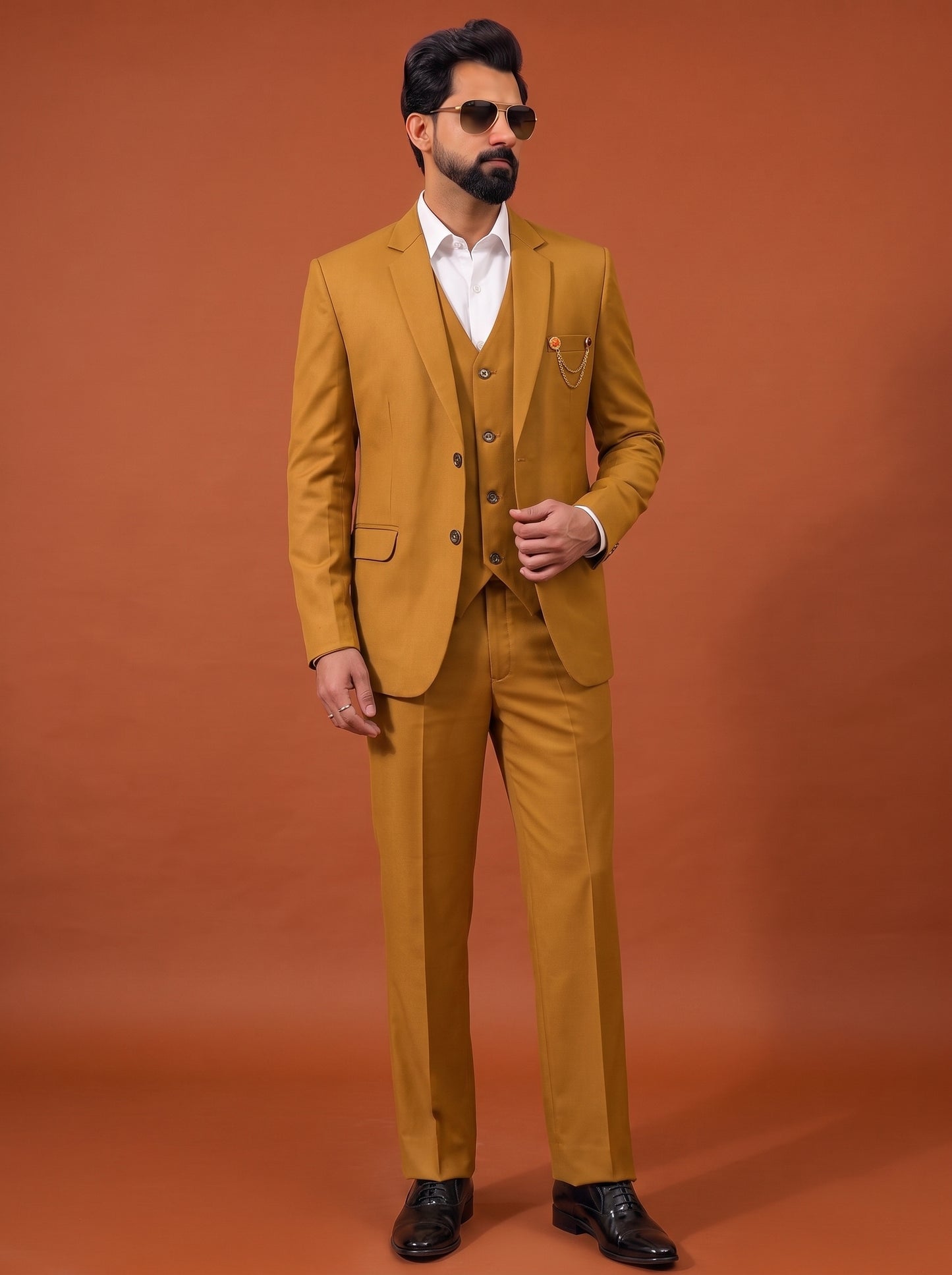 Club AK Men's Premium Mustard Yellow Three Piece Suit