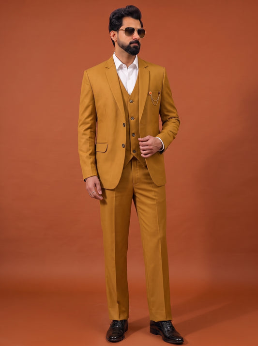 Club AK Men's Premium Mustard Yellow Three Piece Suit