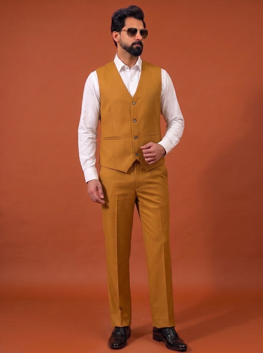 Club AK Men's Premium Mustard Yellow Three Piece Suit