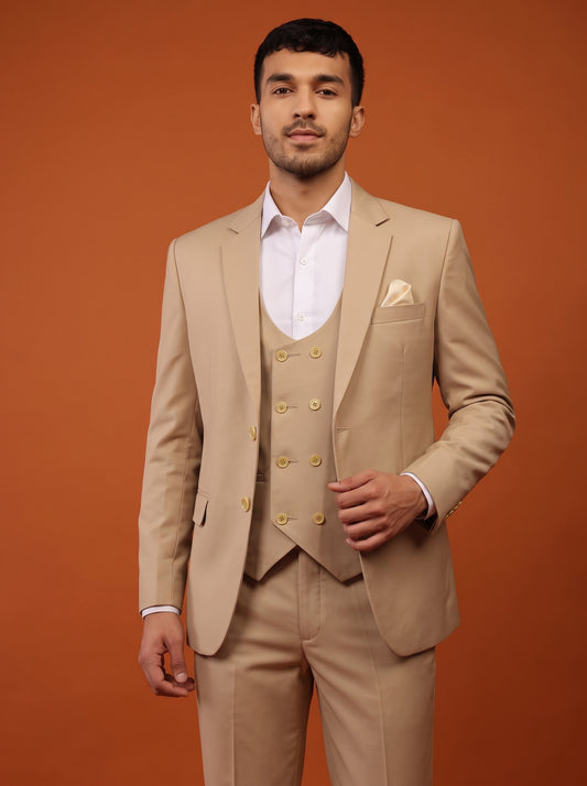 Club AK Men's Beige Three Piece Suit Set for Wedding, Party & Formal WearClub AK Men's Beige Three Piece Suit Set for Wedding, Party & Formal Wear